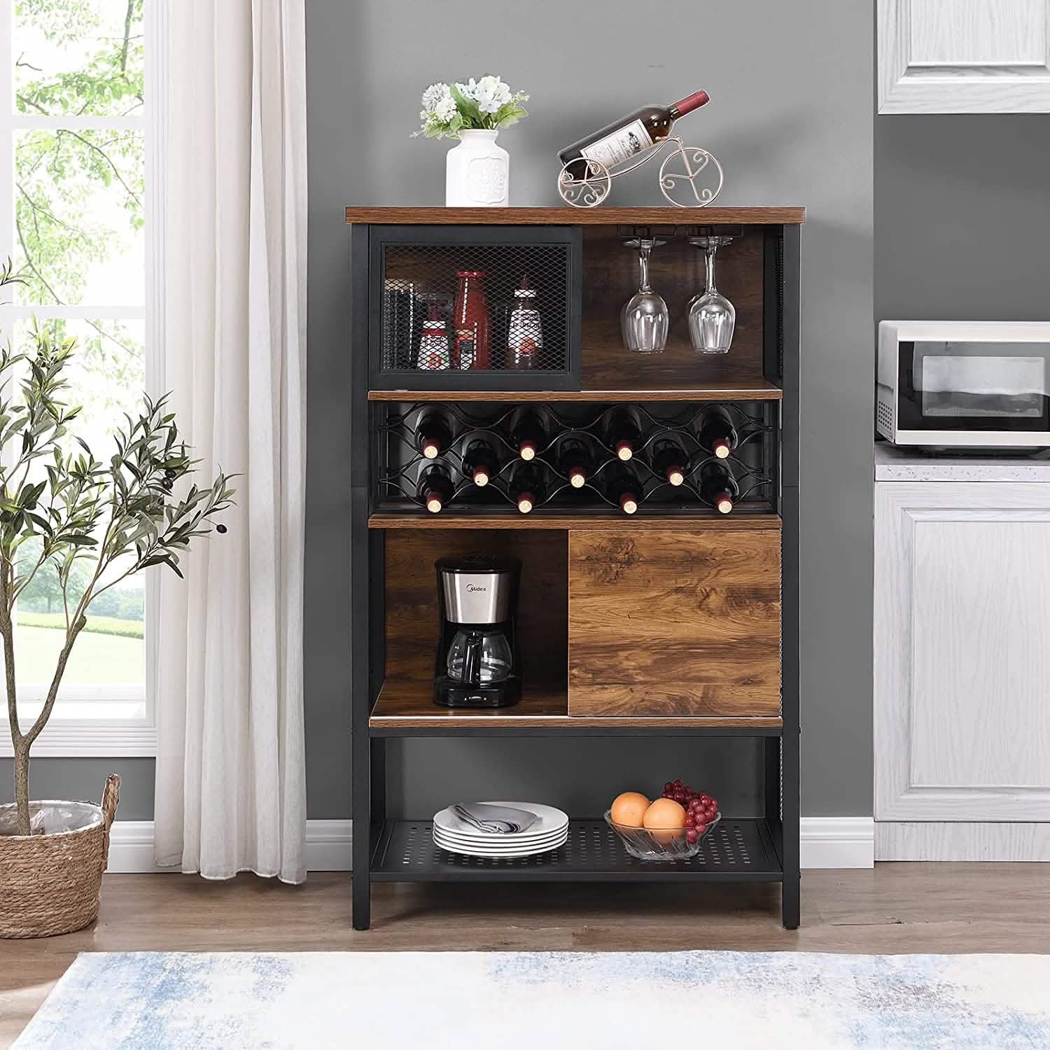 Wine Bar Cabinet for Liquor and Glasses
