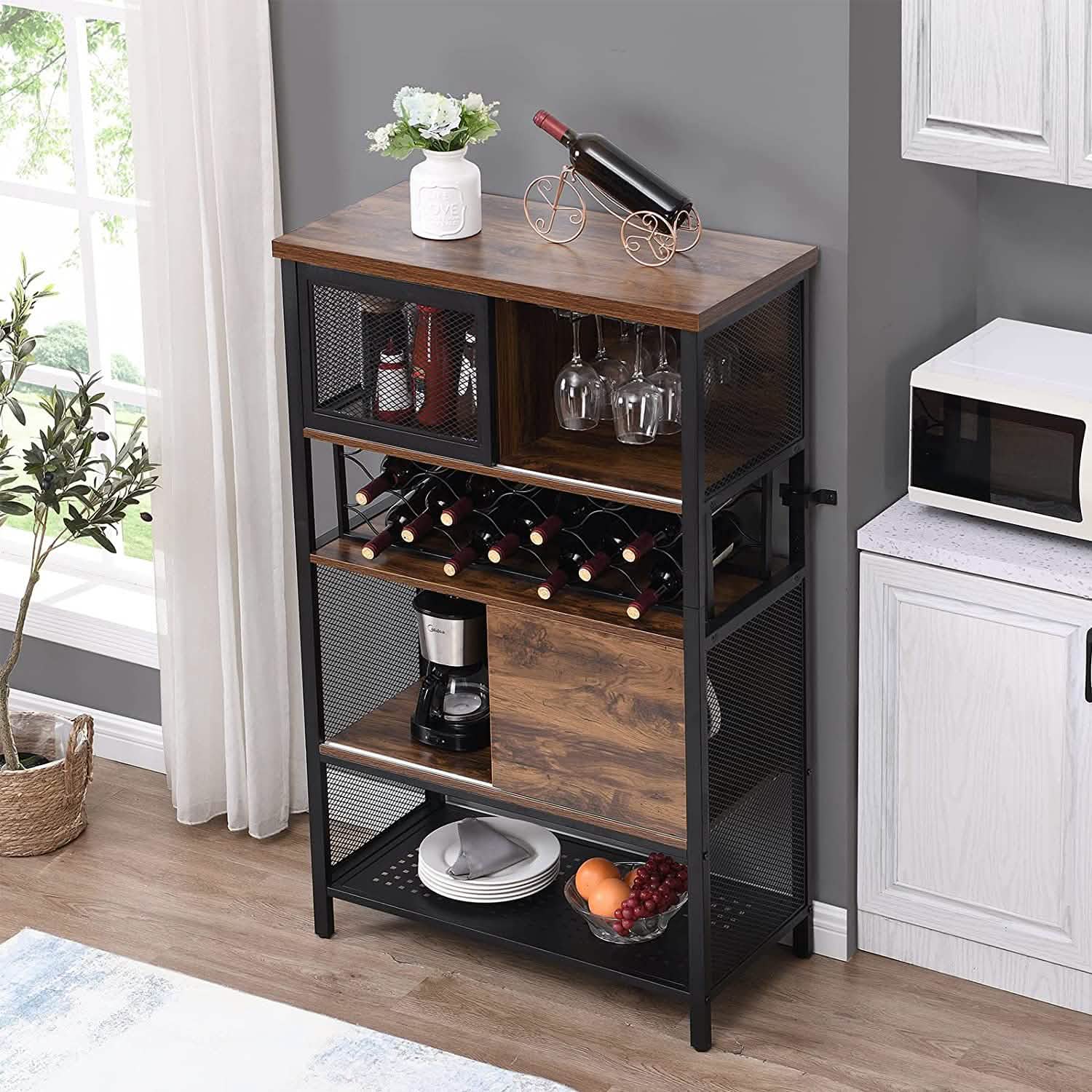 Wine Bar Cabinet for Liquor and Glasses