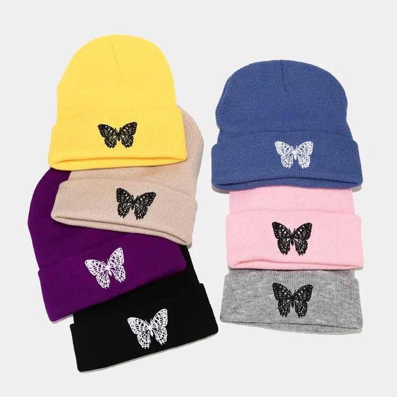 Winter Comfortable Butterfly Warm Caps Soft Elastic Outdoor Elegant Cap For Women And Men Stretchy Cold Weather Caps