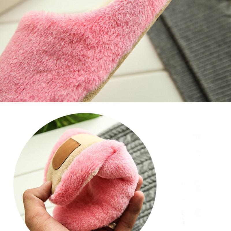 Winter Home Men And Women Solid Color Slippers Fashion Couple Plush Slippers Warm Indoors Bedroom Floor Shoes Warm Cotton Memory Foam Slippers Soft Yarn House Slippers