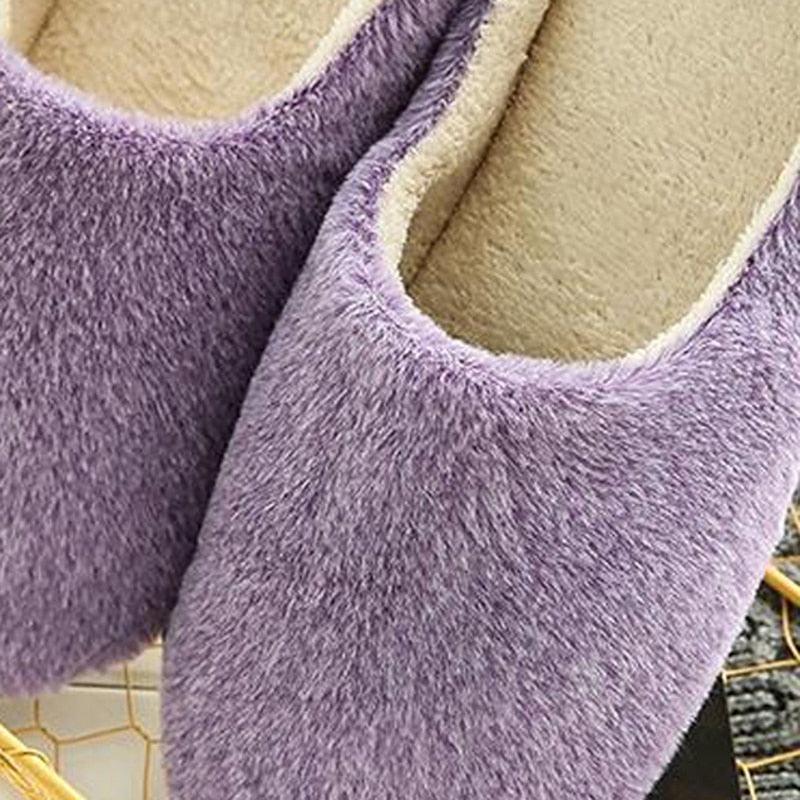Winter Home Men And Women Solid Color Slippers Fashion Couple Plush Slippers Warm Indoors Bedroom Floor Shoes Warm Cotton Memory Foam Slippers Soft Yarn House Slippers