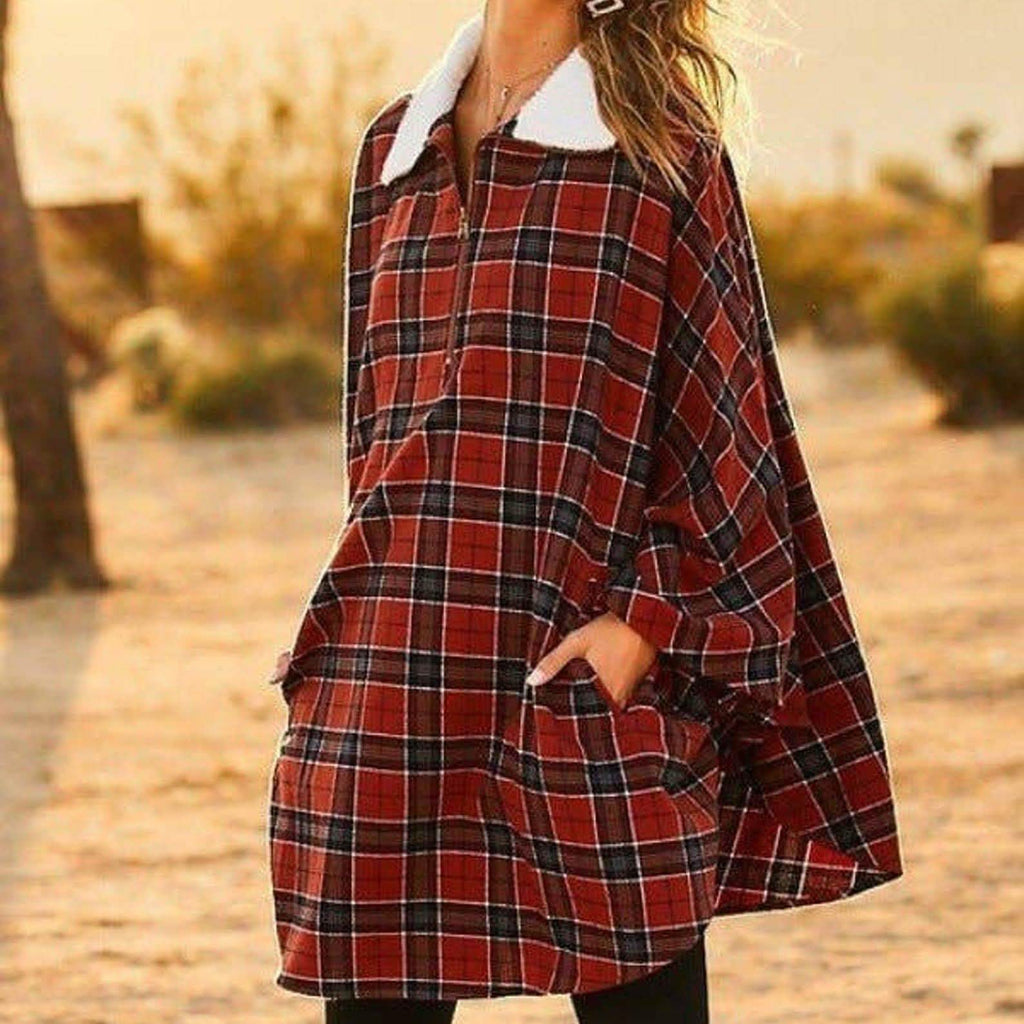 Winter Pocket Plaid Poncho