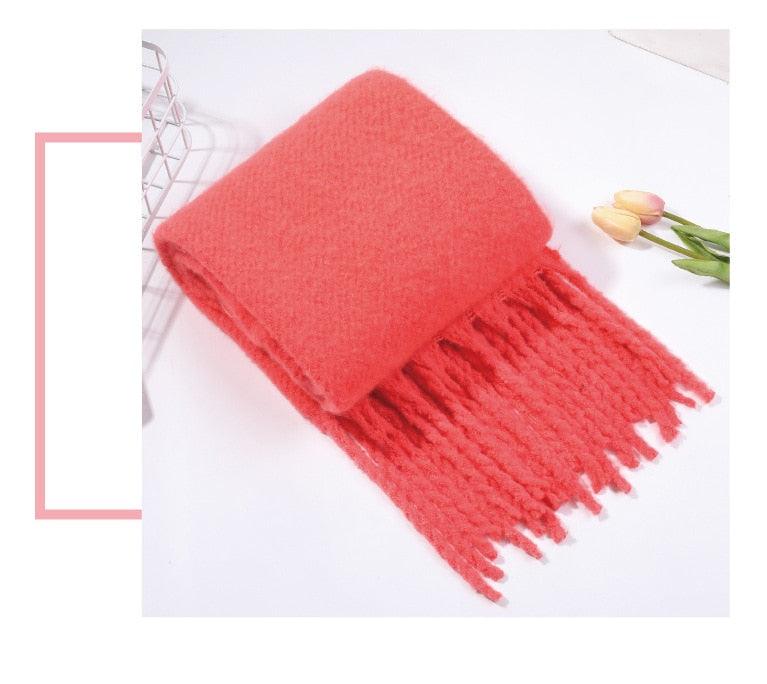 Winter Thick Soft Solid Color Warm Scarf Cashmere Hijabs Lightweight Warm Scarves Wraps Elegant Big Tassels Shawl Long Stole Mufflers For Women