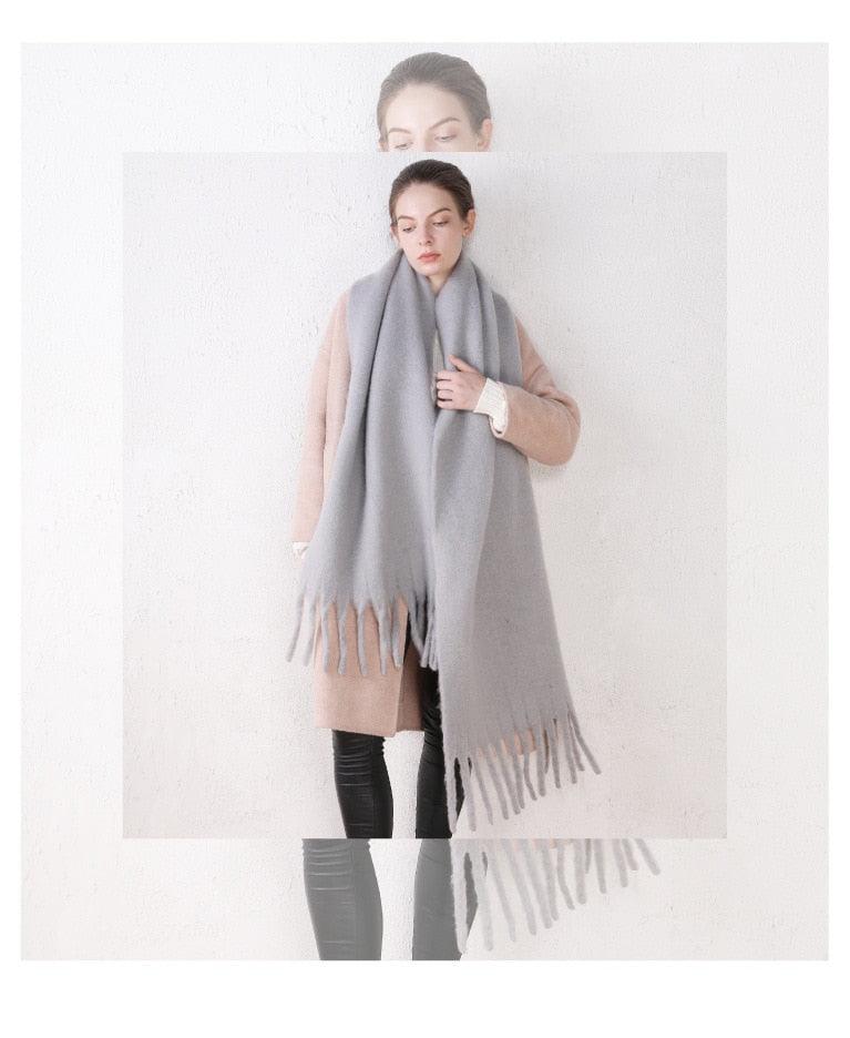 Winter Thick Soft Solid Color Warm Scarf Cashmere Hijabs Lightweight Warm Scarves Wraps Elegant Big Tassels Shawl Long Stole Mufflers For Women