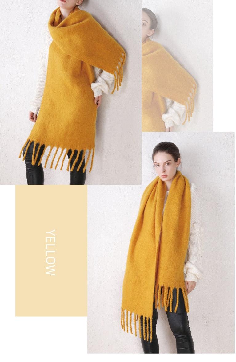 Winter Thick Soft Solid Color Warm Scarf Cashmere Hijabs Lightweight Warm Scarves Wraps Elegant Big Tassels Shawl Long Stole Mufflers For Women