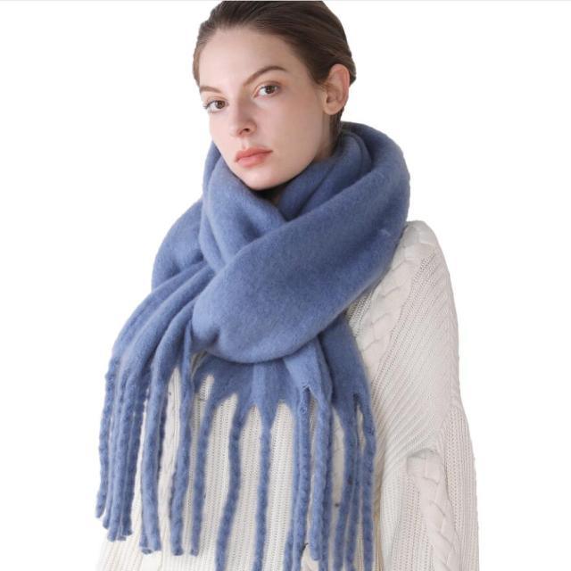 Winter Thick Soft Solid Color Warm Scarf Cashmere Hijabs Lightweight Warm Scarves Wraps Elegant Big Tassels Shawl Long Stole Mufflers For Women