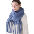 Winter Thick Soft Solid Color Warm Scarf Cashmere Hijabs Lightweight Warm Scarves Wraps Elegant Big Tassels Shawl Long Stole Mufflers For Women