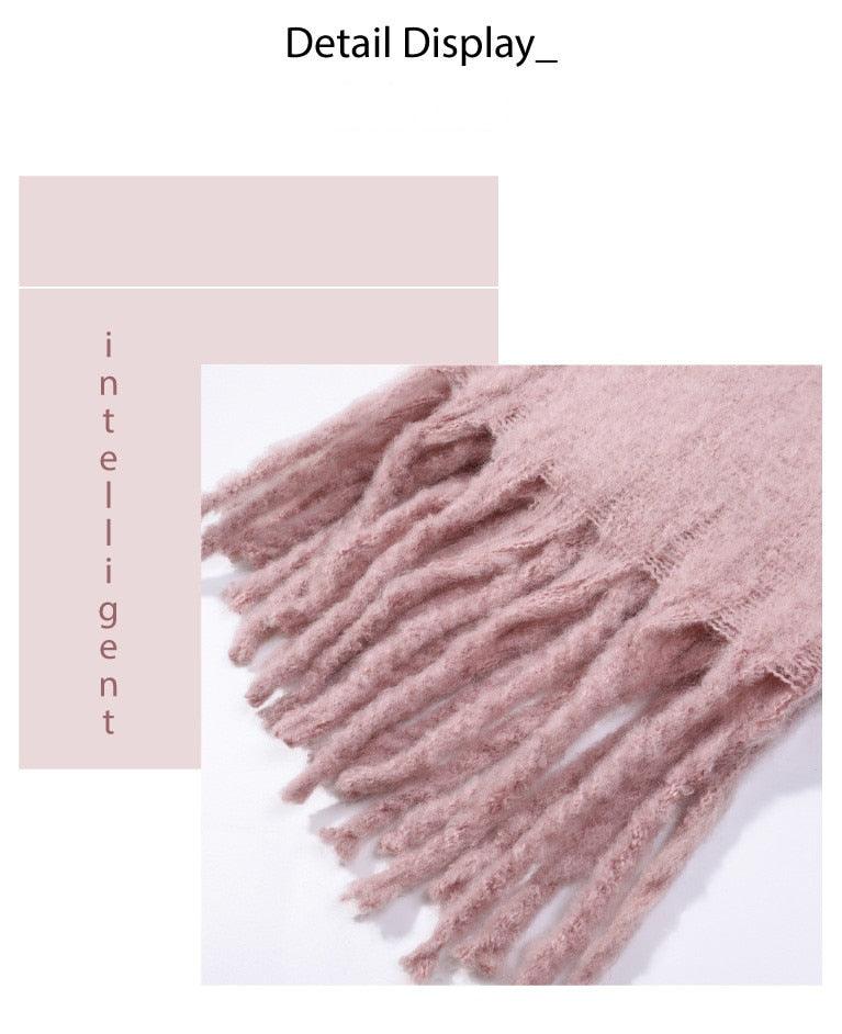 Winter Thick Soft Solid Color Warm Scarf Cashmere Hijabs Lightweight Warm Scarves Wraps Elegant Big Tassels Shawl Long Stole Mufflers For Women
