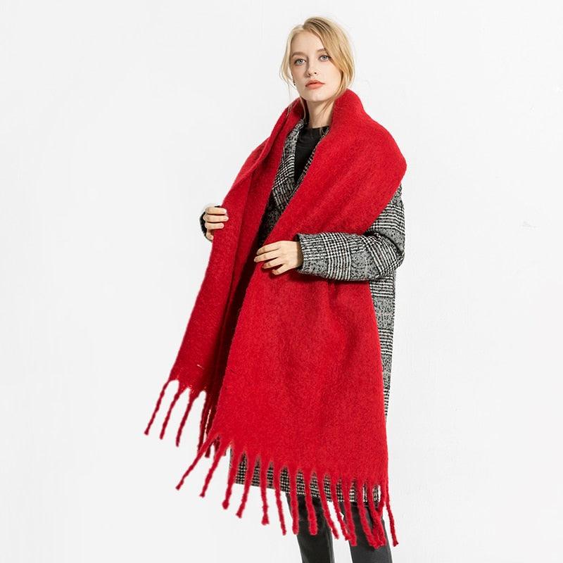 Winter Thick Soft Solid Color Warm Scarf Cashmere Hijabs Lightweight Warm Scarves Wraps Elegant Big Tassels Shawl Long Stole Mufflers For Women
