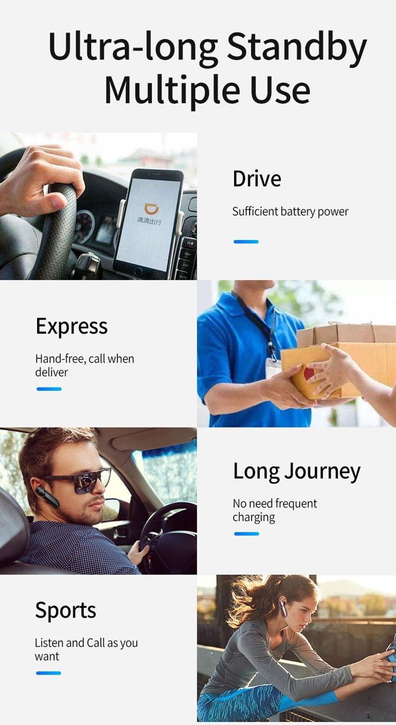 Wireless Bluetooth Headset Business Hands Free Long Standby V5.0 Earphones Waterproof Sport Earbuds With Microphone For Driving