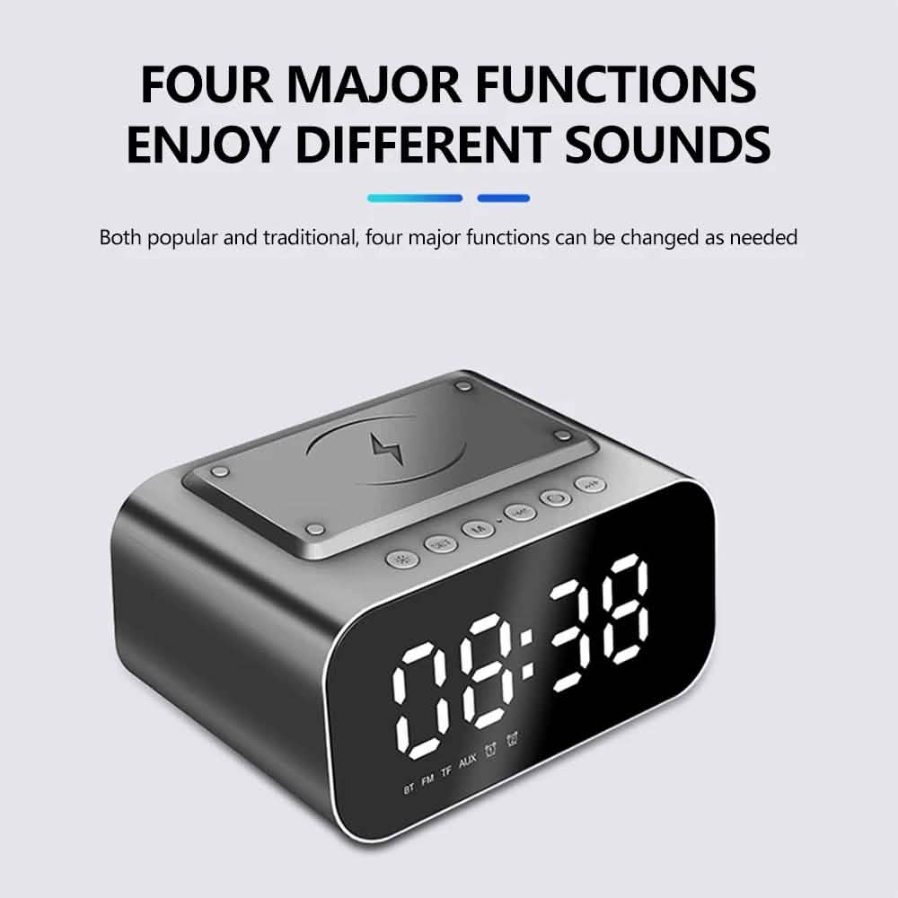 Wireless Charger Alarm Clock Bluetooth Speaker LED Smart Digital Clock