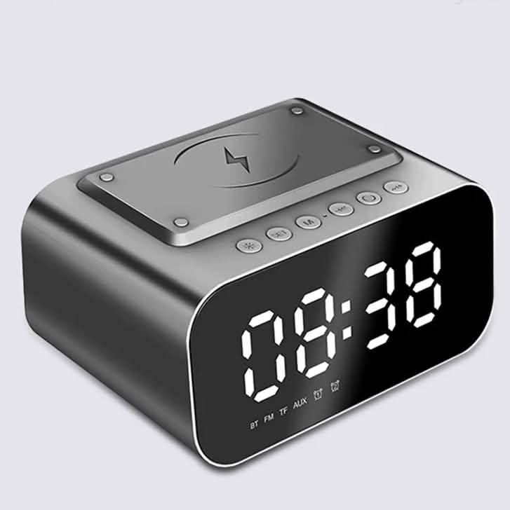Wireless Charger Alarm Clock Bluetooth Speaker LED Smart Digital Clock