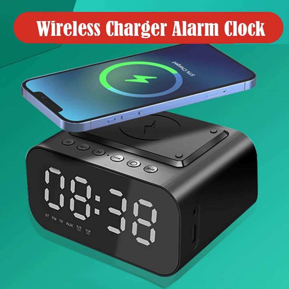 Wireless Charger Alarm Clock Bluetooth Speaker LED Smart Digital Clock