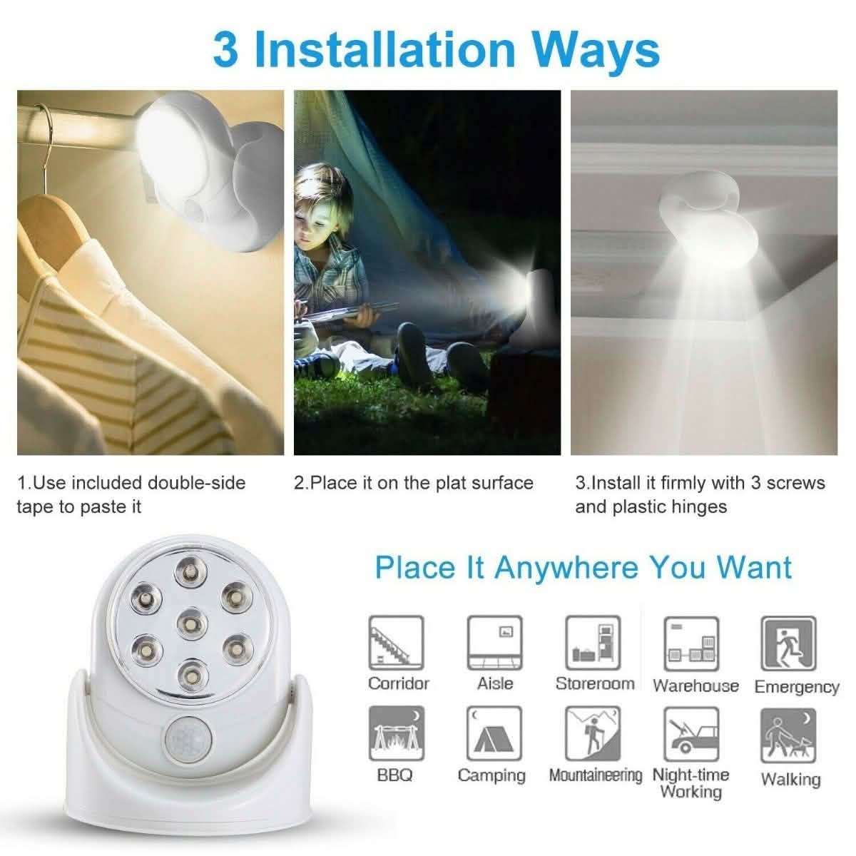 Wireless LED Spotlight 90° Motion Sensor Night Lamp