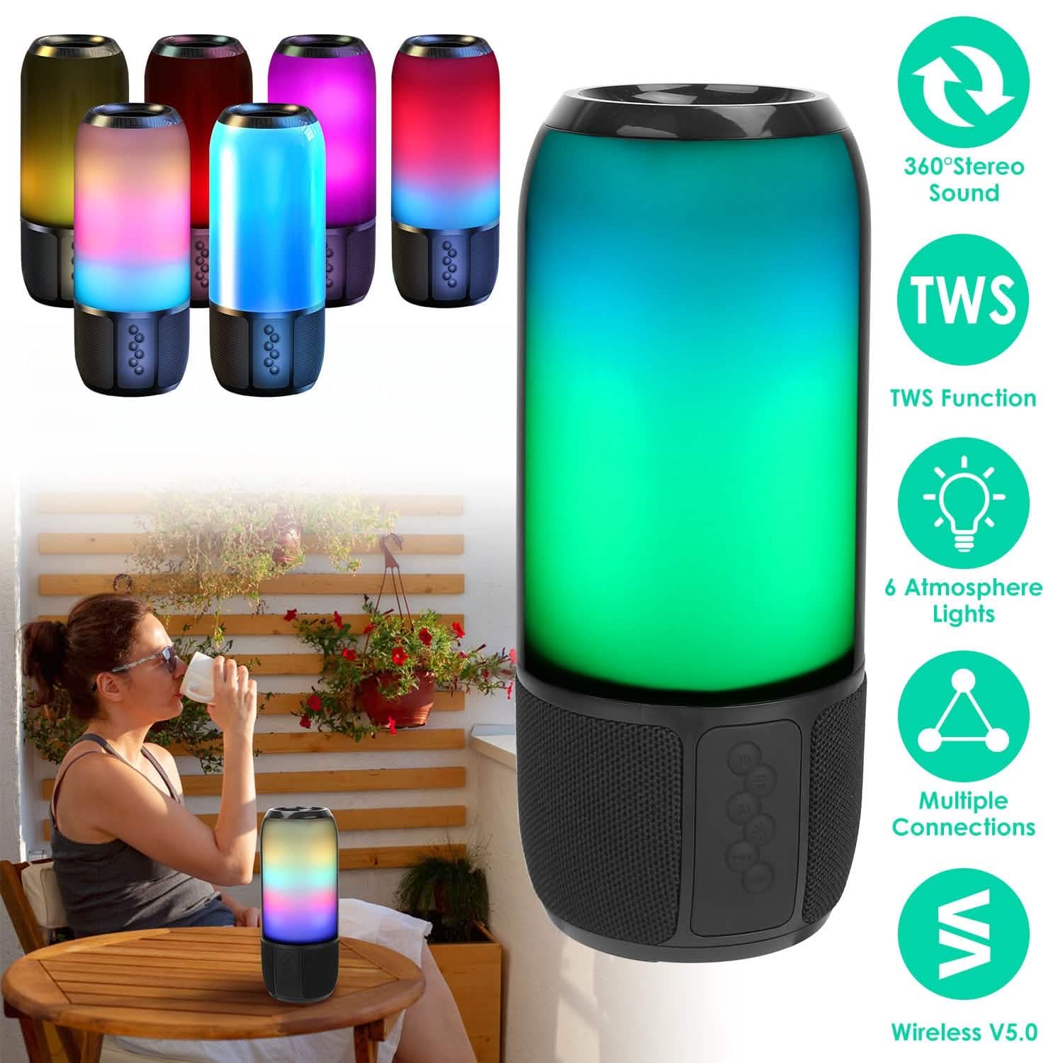 Wireless Portable Speaker with Color Changing Light