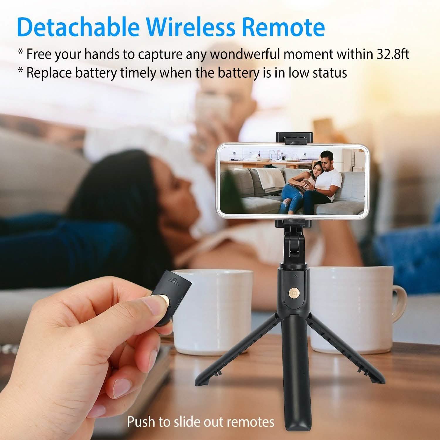 Wireless Selfie Stick Extendable Tripod with Detachable Remote Shutter for 3.5-6.2" Phone
