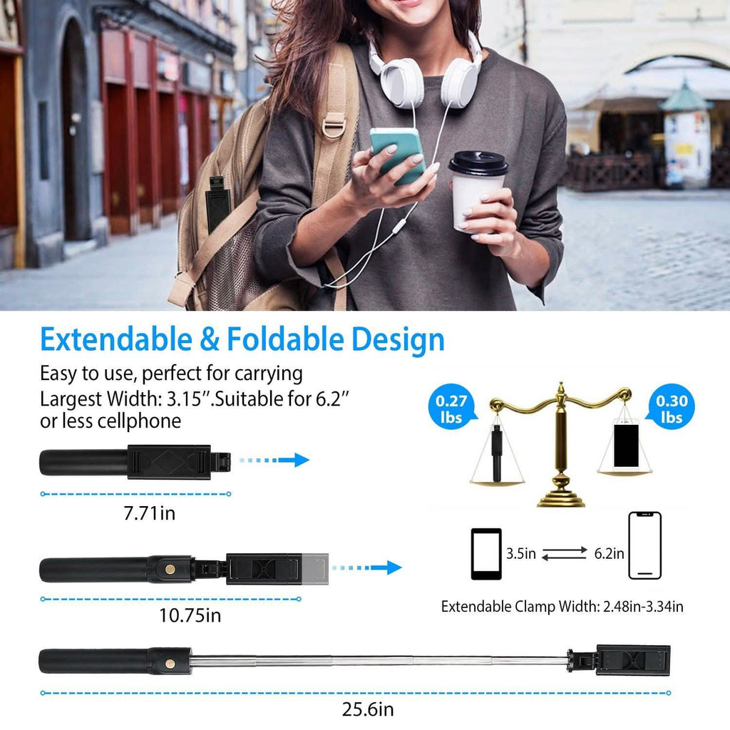 Wireless Selfie Stick Extendable Tripod with Detachable Remote Shutter for 3.5-6.2" Phone