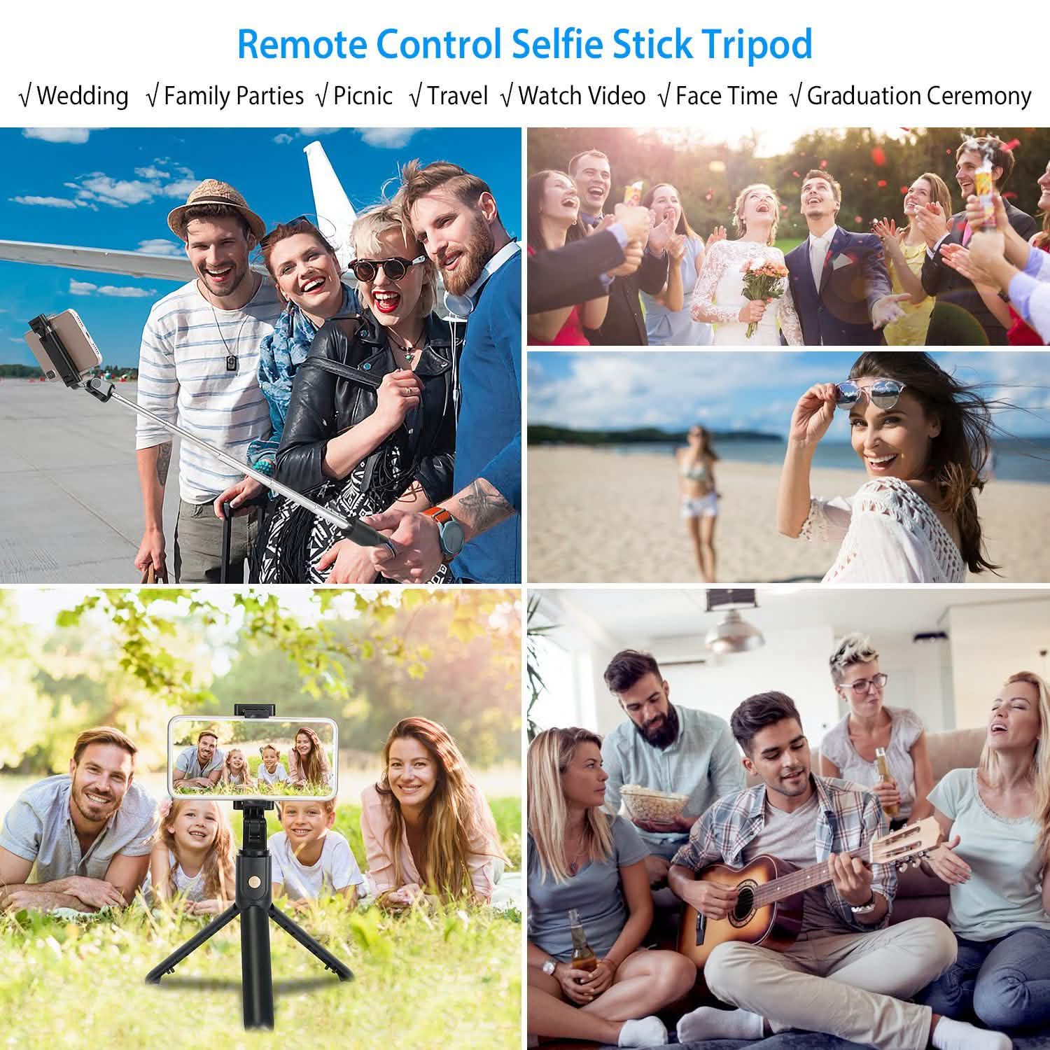 Wireless Selfie Stick Extendable Tripod with Detachable Remote Shutter for 3.5-6.2" Phone