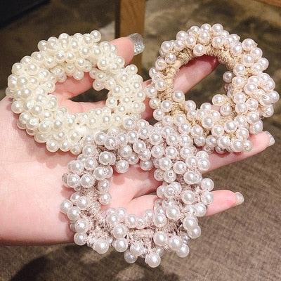 Woman Big Pearl Hair Ties Fashion Korean Style Hairband Scrunchies Girls Ponytail Holders Rubber Band Hair Accessories Ponytail Holder Accessories for Women And Girls