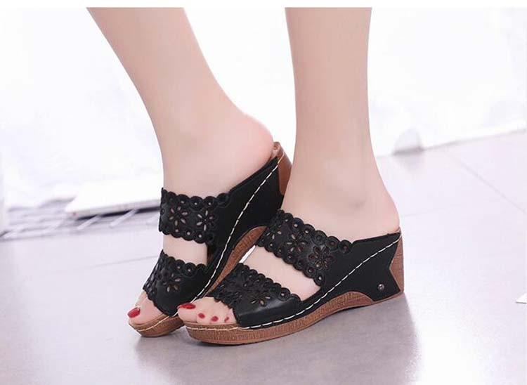 Woman Sandals For Beach Slip On Fashion Sandals Women Thick Bottom Footwear Flat Sandals Soft Leather Vintage Summer Casual Non-Slip Beach Platform Shoes Sandals