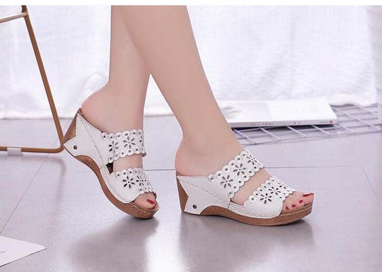 Woman Sandals For Beach Slip On Fashion Sandals Women Thick Bottom Footwear Flat Sandals Soft Leather Vintage Summer Casual Non-Slip Beach Platform Shoes Sandals