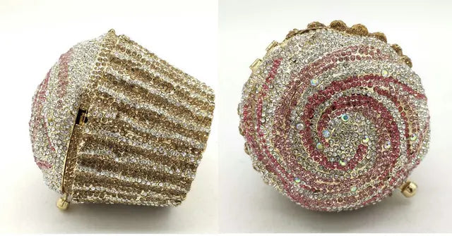 Women Blue Cupcake Evening Bag Crystal Clutch Purses Wedding Bridal Rhinestone Handbag Party Minaudiere Bag