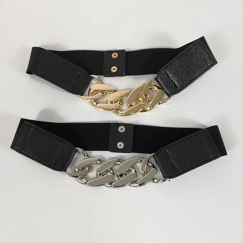 Women Elegant Elastic Stretch Wide Dress Belt  Big Chain Waistbands For Women Luxury Party Belts For Dresses