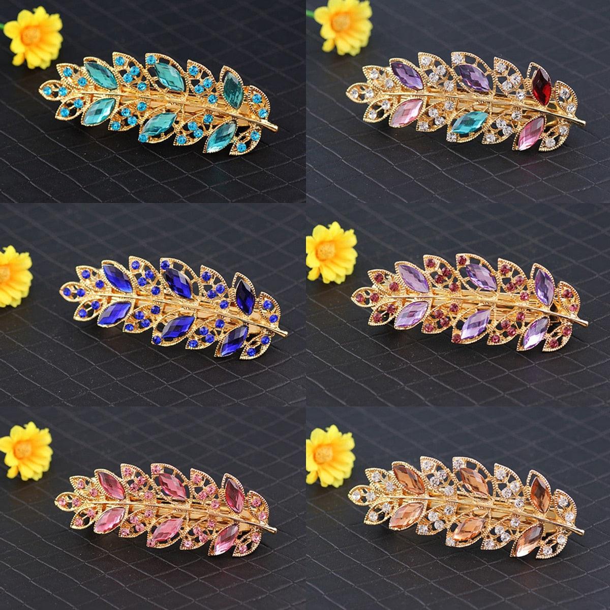 Women Fashion Rhinestone Horsetail Hairpin Spring Clip Ladies Luxury Jewelry Crystal Side Clip Gorgeous Ponytail Holder Hair Accessories For Women