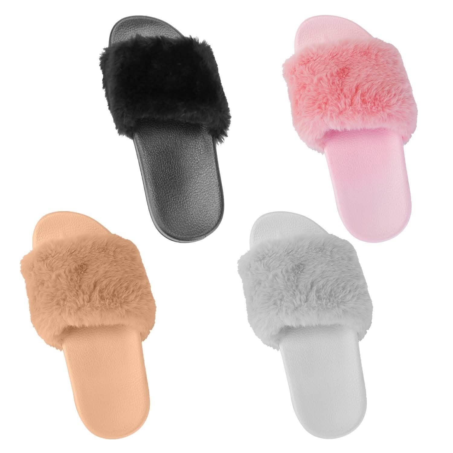 Women Faux Fur Slippers Open Toe