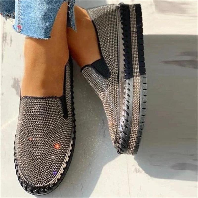 Women Flat Glitter Espadrilles Casual Female Mesh Lace Up Platform Comfortable Vulcanized Shoes Unisex Flat Memory Foam Cushioned Insole Casual Slip-On Loafers Shoes