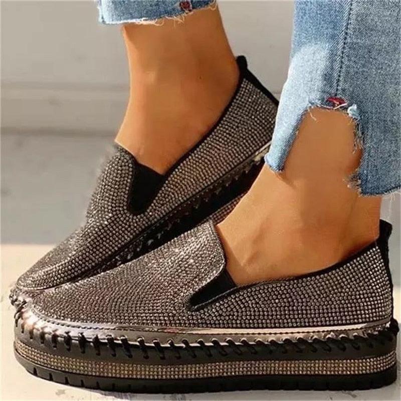 Women Flat Glitter Espadrilles Casual Female Mesh Lace Up Platform Comfortable Vulcanized Shoes Unisex Flat Memory Foam Cushioned Insole Casual Slip-On Loafers Shoes