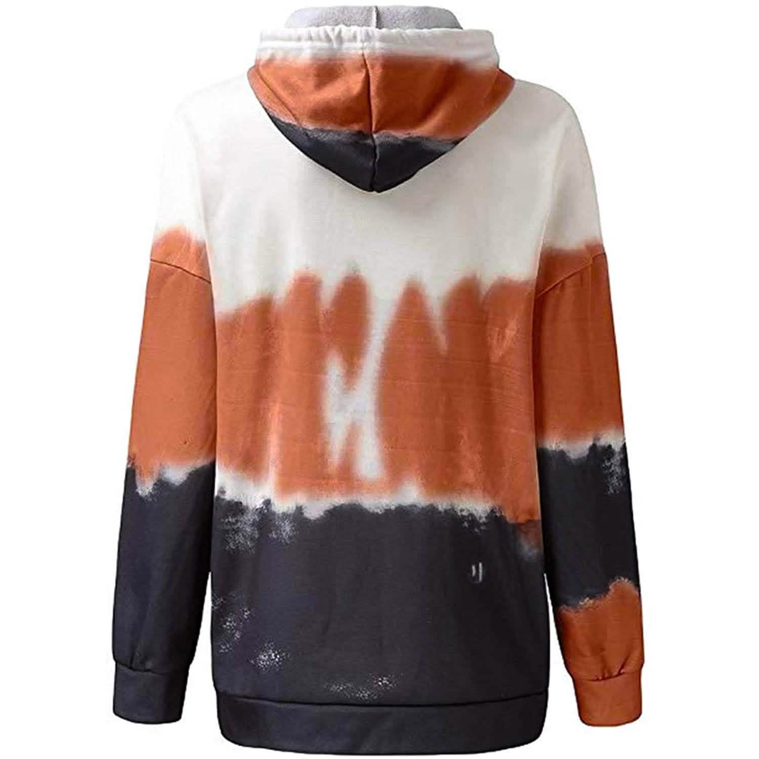 Women Hoodies Tops Tie Dye Printed Long Sleeve Drawstring Pullover Sweatshirts with Pocket