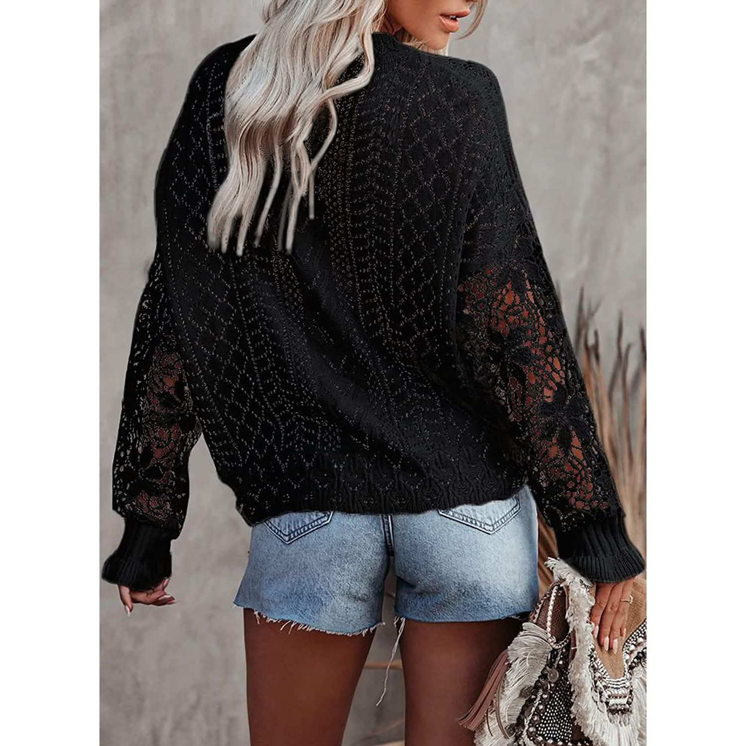 Women Lace Crew Neck Sweater