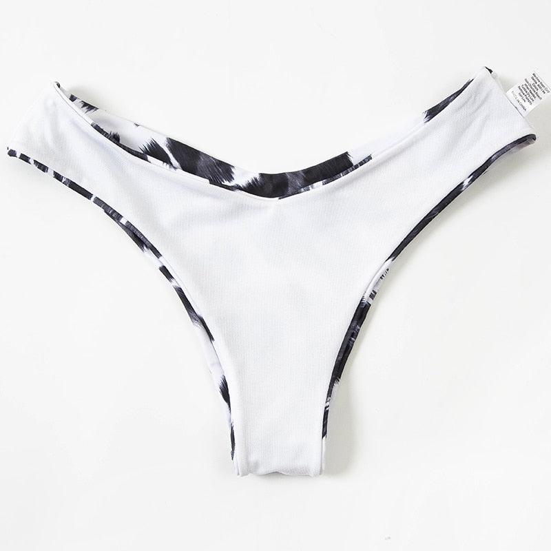 Women Lace Up Black Print Bikini Set Beach Swimsuit Women's Halter Self Bikini Set Padded Top Two Piece Swimsuit Summer Padded Bra Swim Panties  Bandage Vintage Bathing Suit
