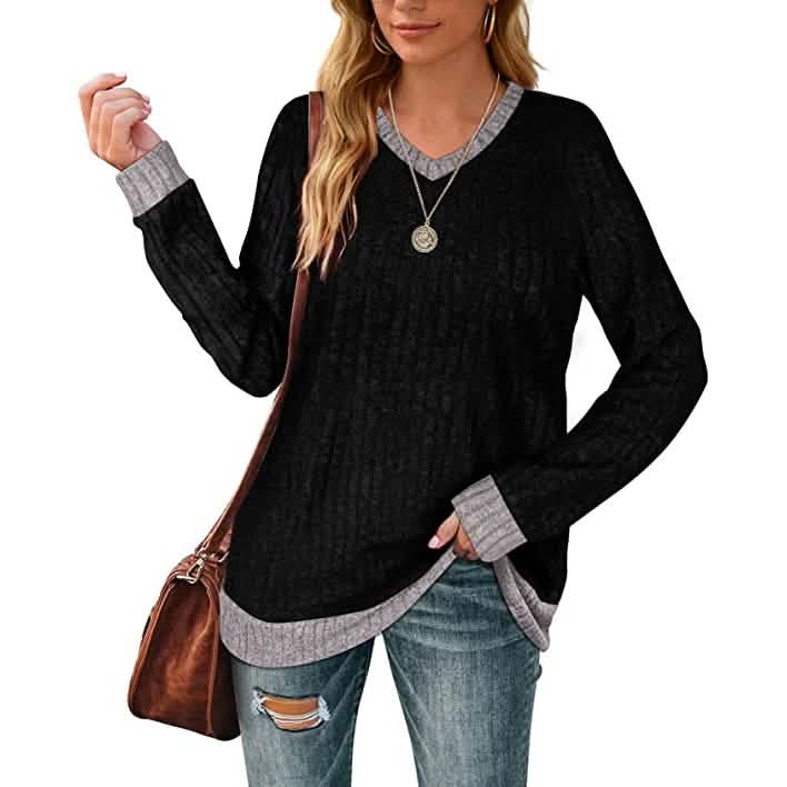 Women Lightweight V Neck Long Sleeve Tunic