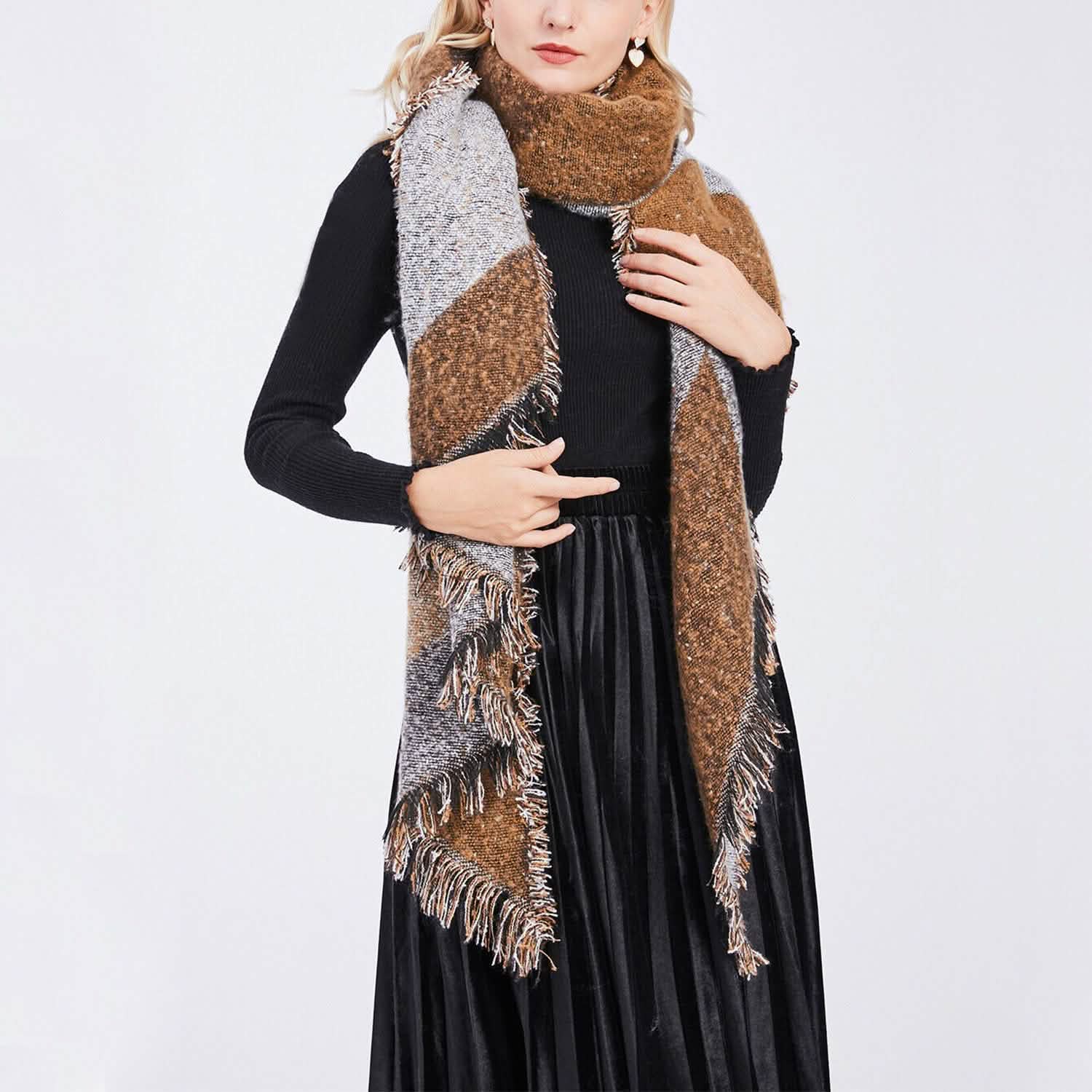 Women Long Soft Knitted Shawl Extra Thick Plaid Blanket Wrap Cape