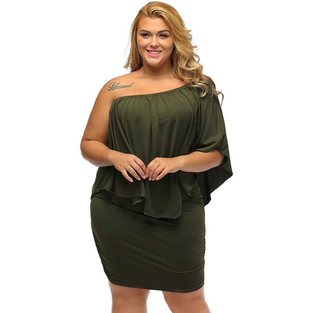Women Off Shoulder Ruffles Bodycon Mini Dress