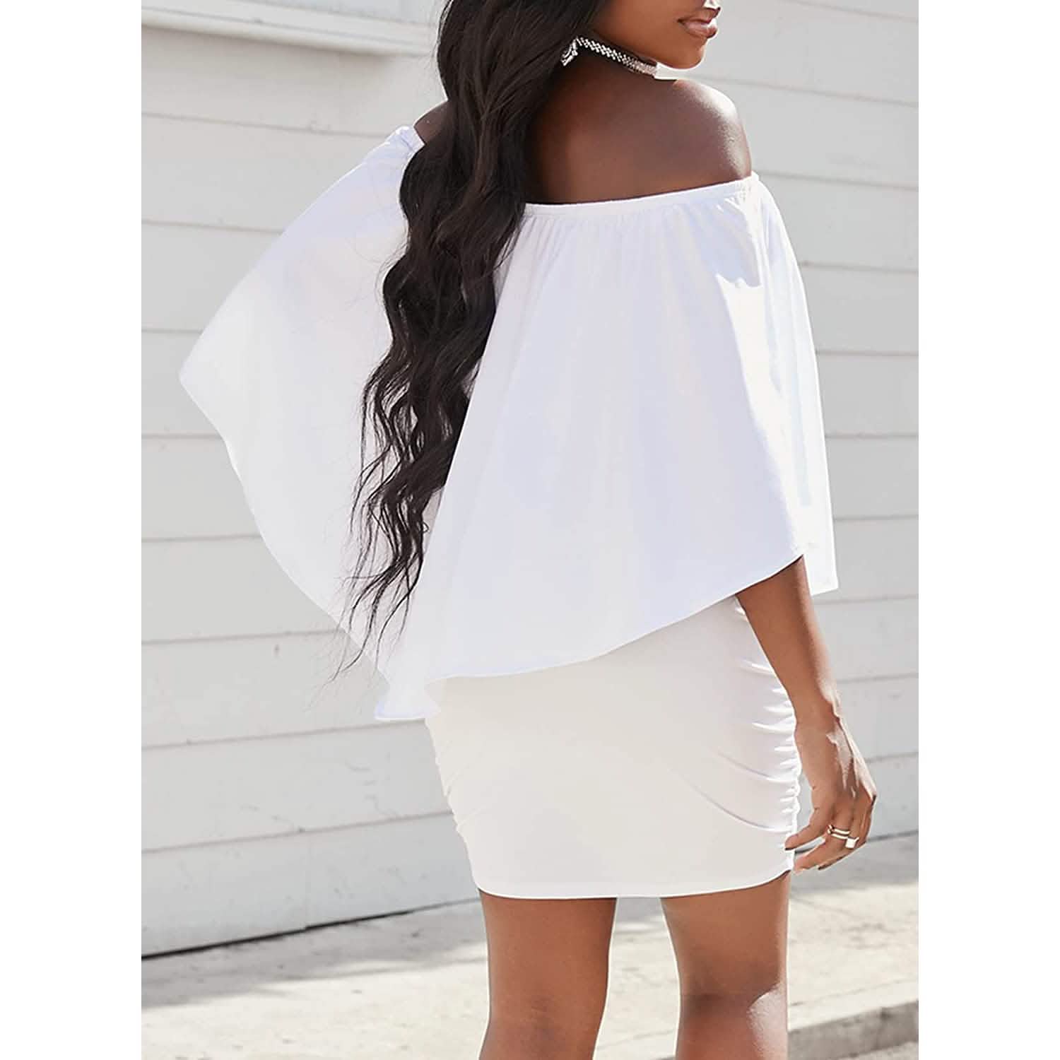 Women Off Shoulder Ruffles Bodycon Mini Dress