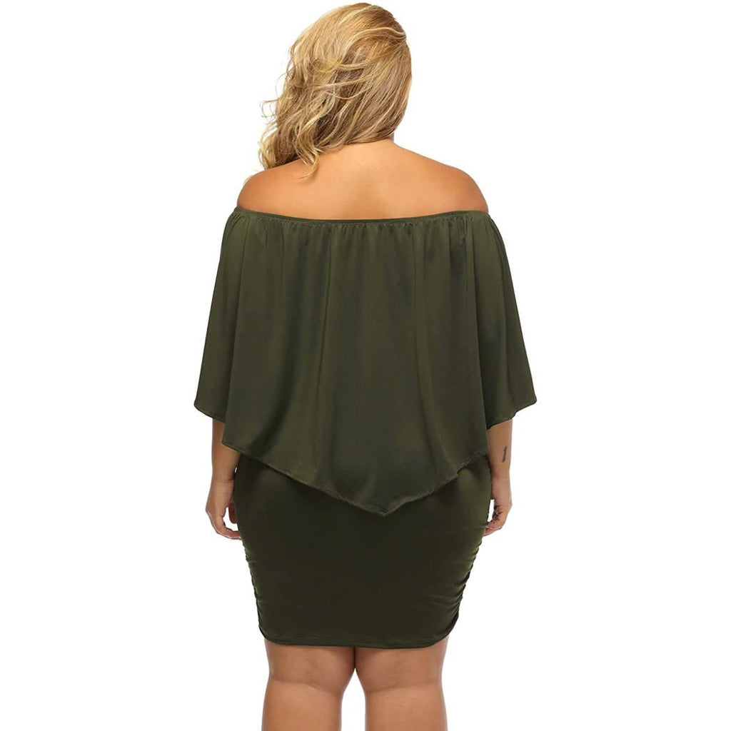 Women Off Shoulder Ruffles Bodycon Mini Dress