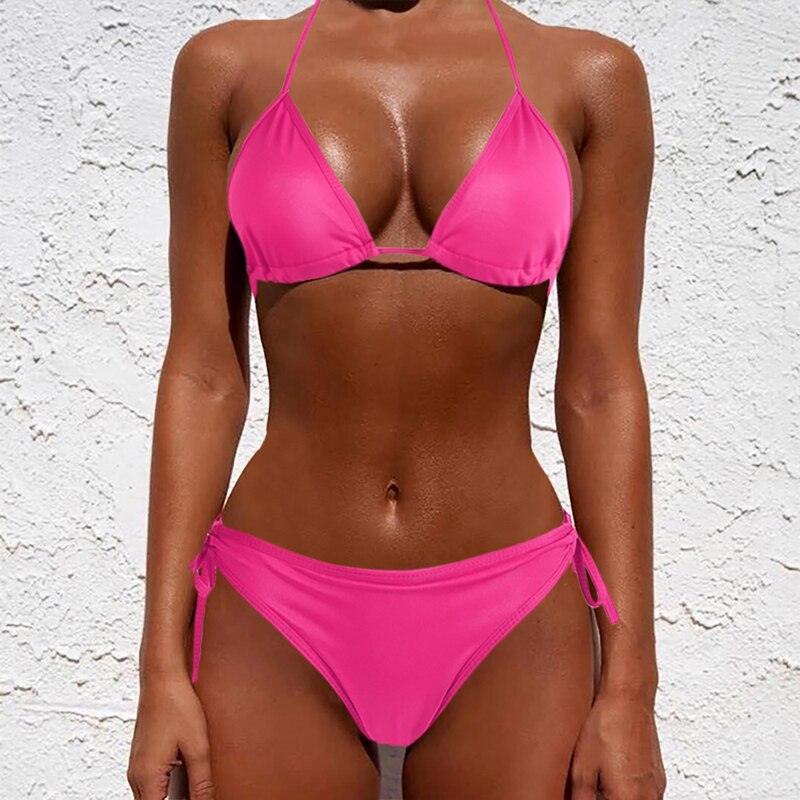 Women One Size Bright Color Swimwear Women's Bikini Pure Color Micro Bikini Charming Bra Bottom Swimsuits New Summer Style Lady Bandage Bikini Set Push-up Bra Bathing Suit Swimsuit