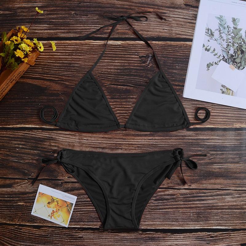 Women One Size Bright Color Swimwear Women's Bikini Pure Color Micro Bikini Charming Bra Bottom Swimsuits New Summer Style Lady Bandage Bikini Set Push-up Bra Bathing Suit Swimsuit