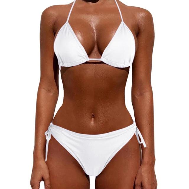 Women One Size Bright Color Swimwear Women's Bikini Pure Color Micro Bikini Charming Bra Bottom Swimsuits New Summer Style Lady Bandage Bikini Set Push-up Bra Bathing Suit Swimsuit