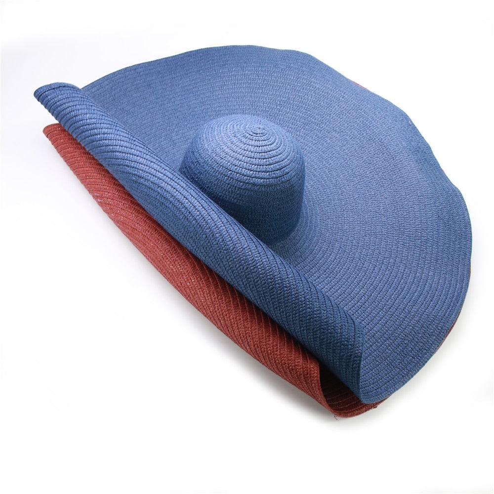 Women Oversized Foldable Summer Large Wide Hat Beach Straw Hat Cute Sun Cap Retro Foldable Handmade Big Hats Ladies UV Protection Hat Vintage Summer Sun Beach Hats