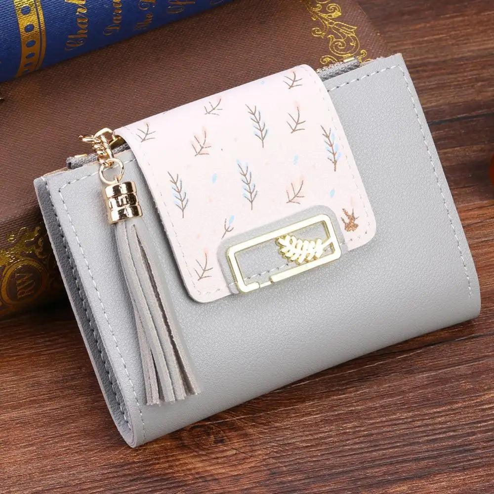 Women Pink PU Leather Short Wallet Trendy New Fashion  Vintage Mini Purses Cute Feather Design Wallets