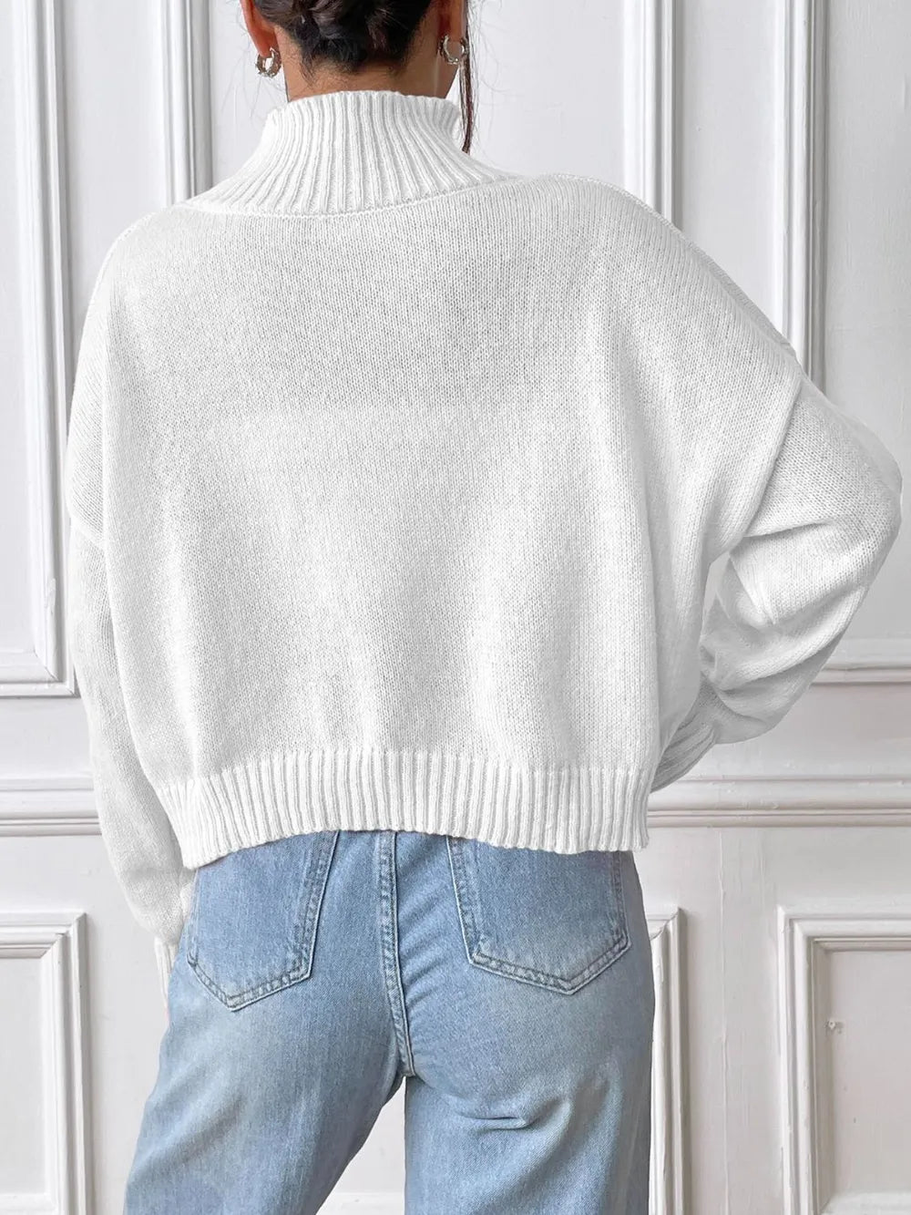 Women's autumn and winter high neck pullover sweater solid color loose casual base sweater