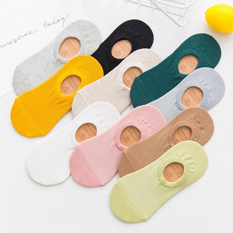 Women's Cute Cotton Invisible No Show Non-Slip Summer Candy Solid Color Silicone Short Socks Fashion Thin Ankle Boat Socks