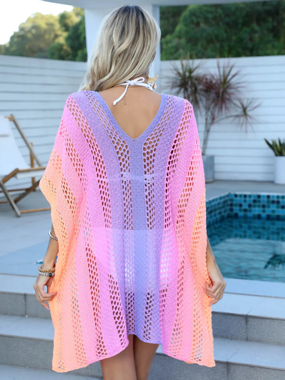 Women's gradient color hollow woven sweater loose casual bikini dress