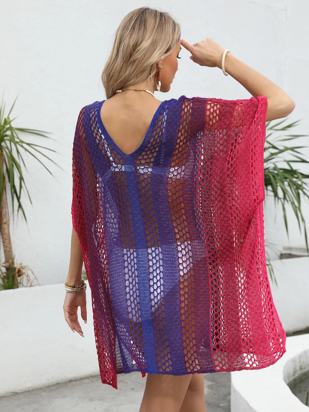 Women's gradient color hollow woven sweater loose casual bikini dress