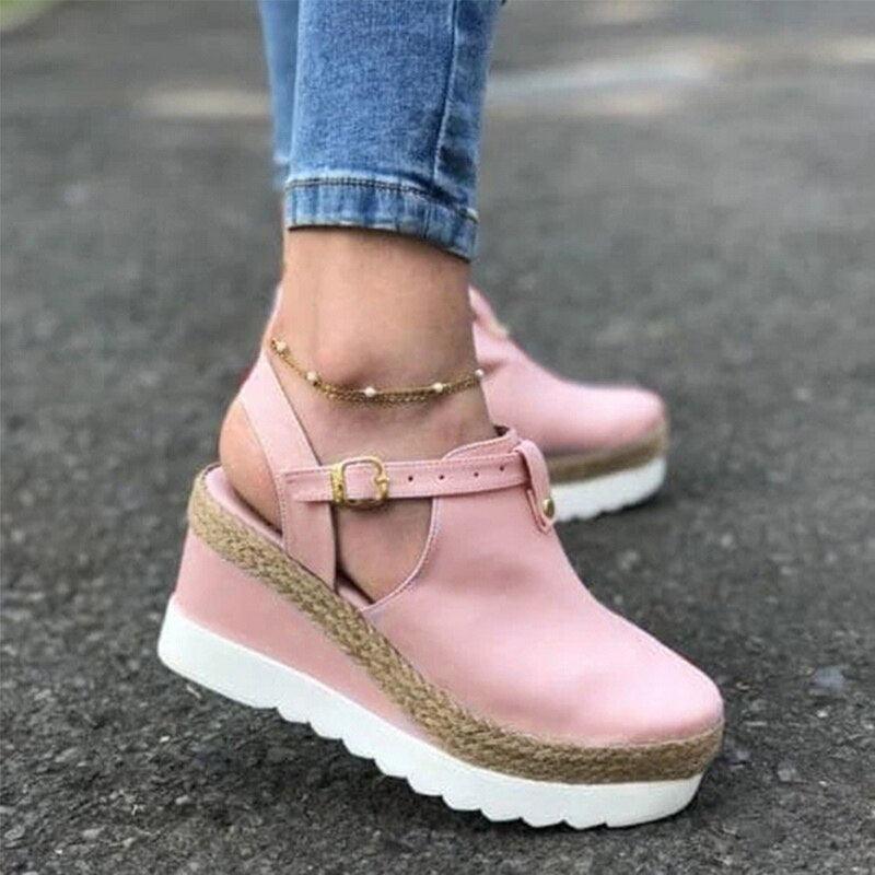 Women's Sandals Vintage Shoes Buckle Strap Straw Thick Bottom Flats Platform Sandals Flock Retro Shoes Woman Buckle Strap Straw Thick Bottom Party Flatform Sandals