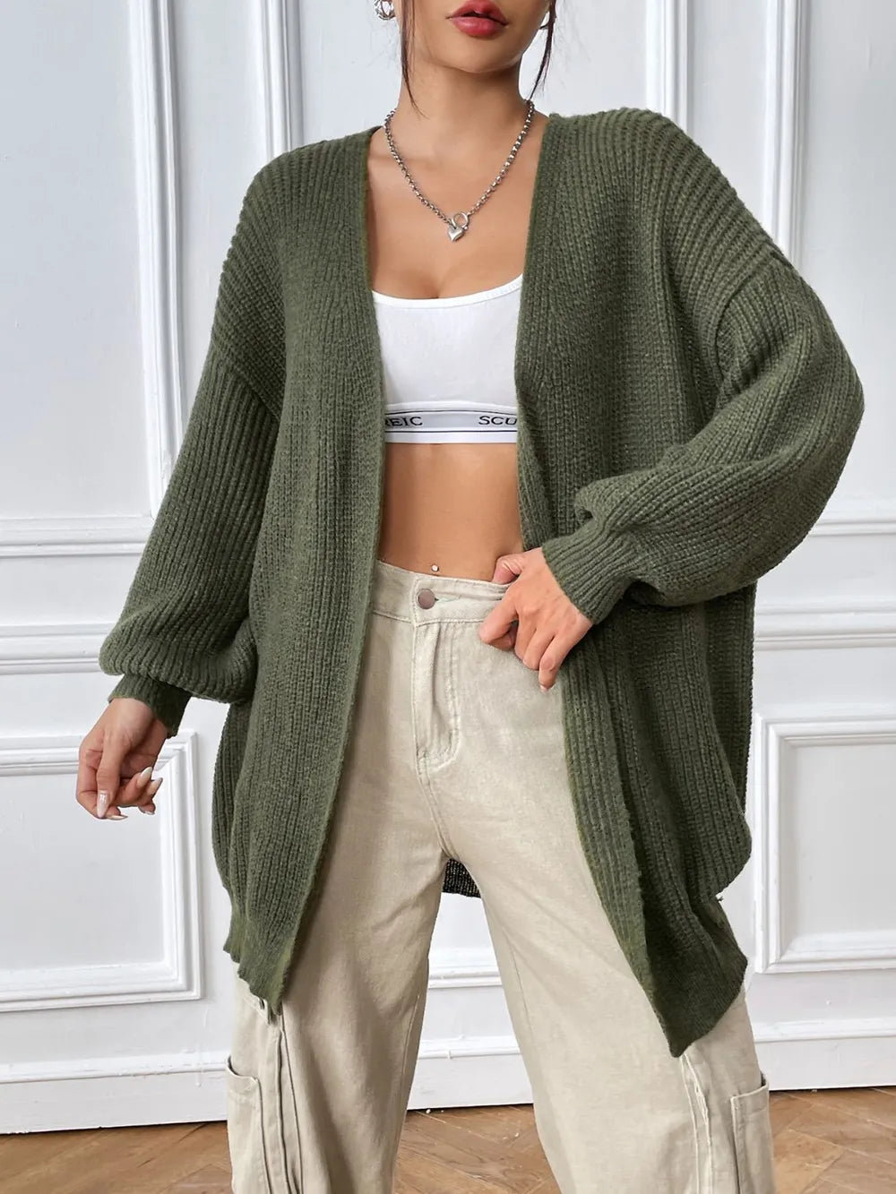 Women's simple casual cardigan autumn and winter new solid color sweater jacket